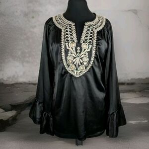 Boho Top Meghan LA  Black Embroidered Bell Sleeves